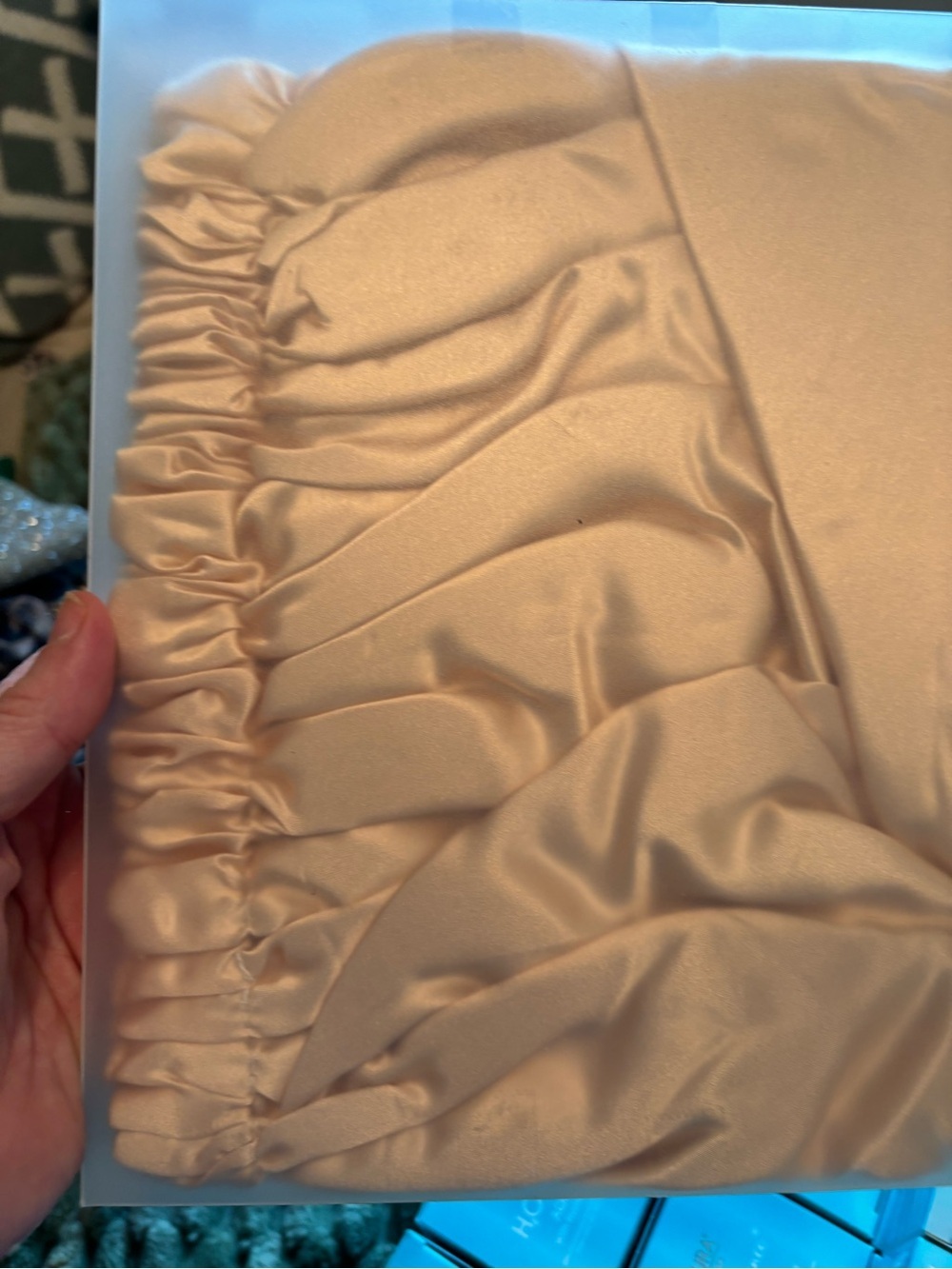 Satin Ruched Sleeping Bonnet in Champagne